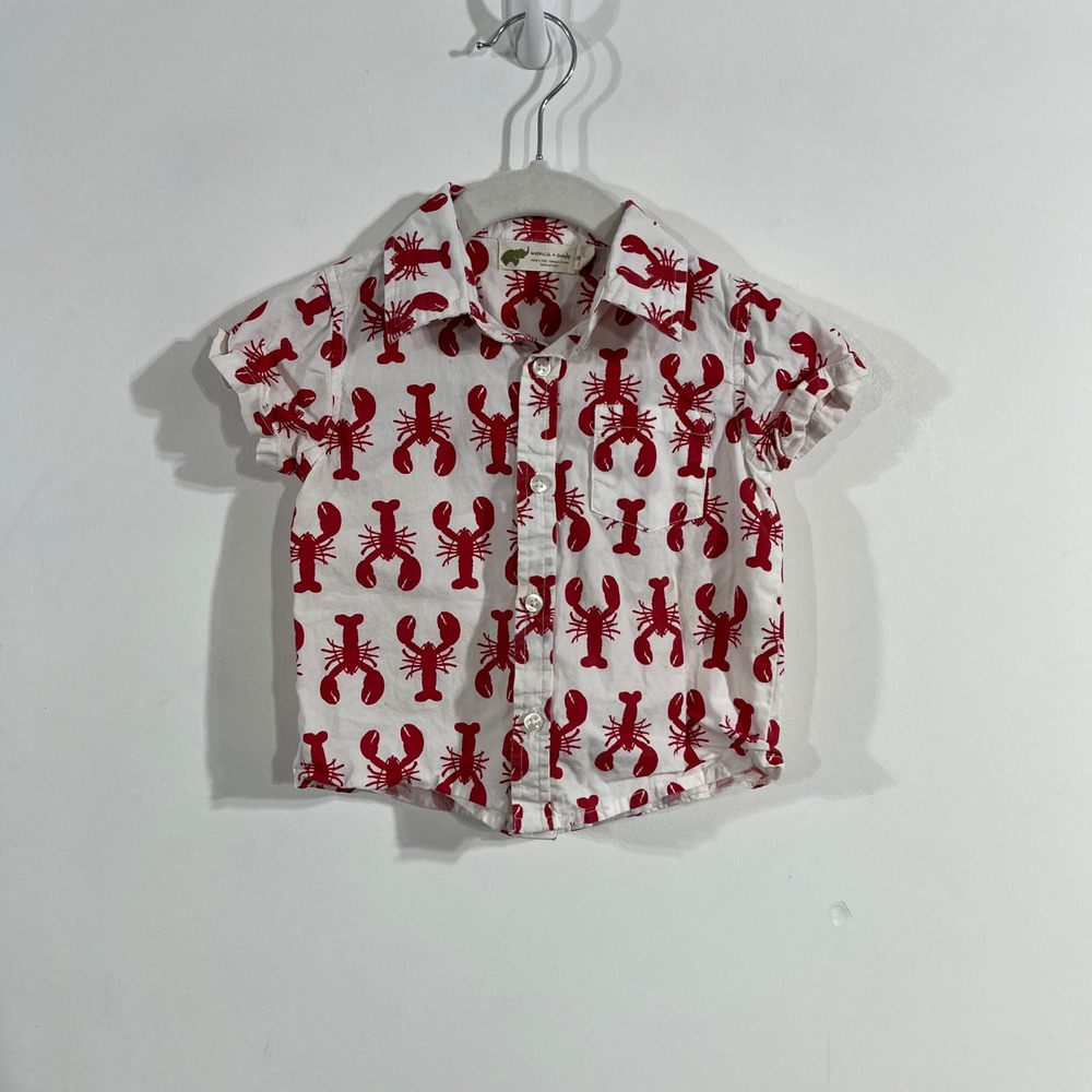 Monica + Andy Toddler Boys Lobster Print Organic Cotton Button Down Shirt 18-24M
